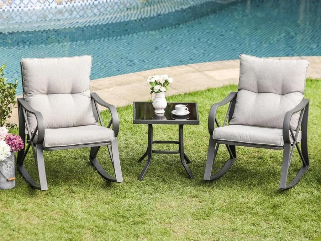 Cosiest Outdoor 3-Piece Rocking Chair Bistro Set