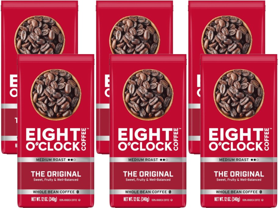 Stock images of 6 bags of Eight O'Clock Whole Bean Original Coffee