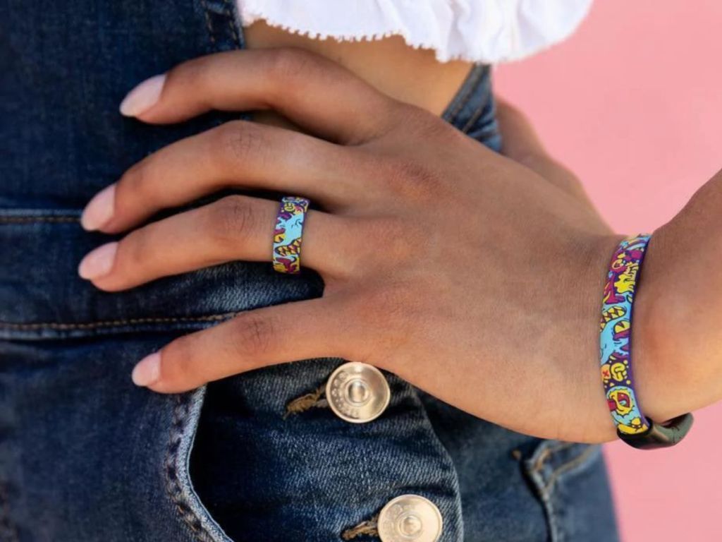 colorful silicone ring on finger