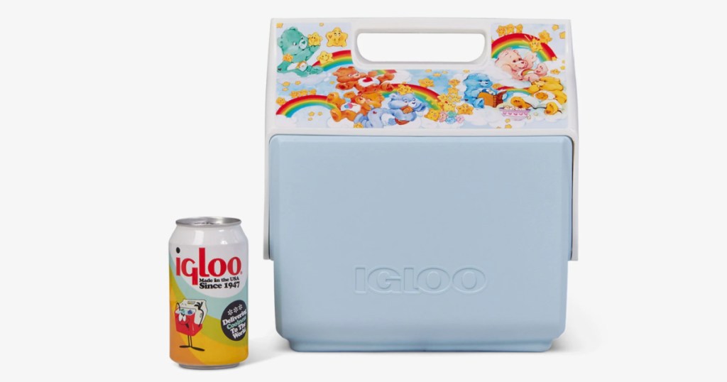 pastel Care Bears cooler featuring Bears around their clouds in Care-A-Lot