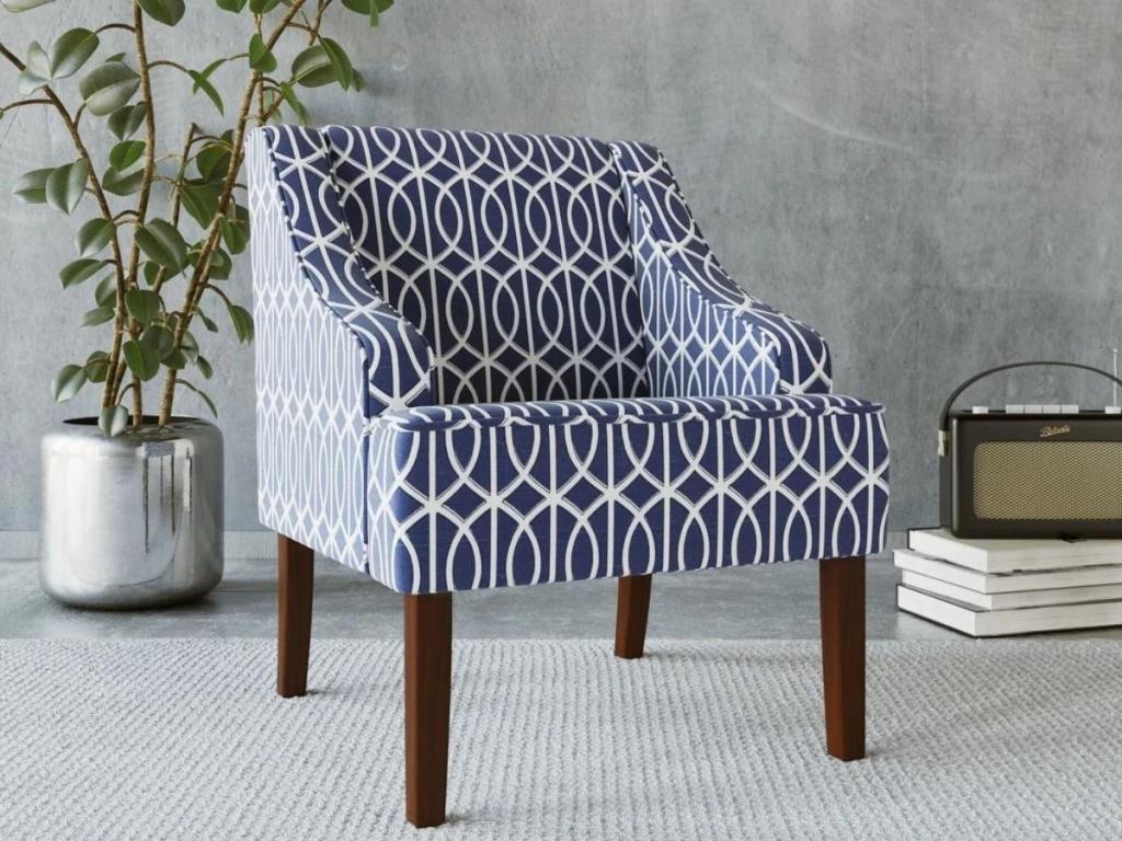 Porch & Den Cammy Blue Trellis Swoop Accent Chair