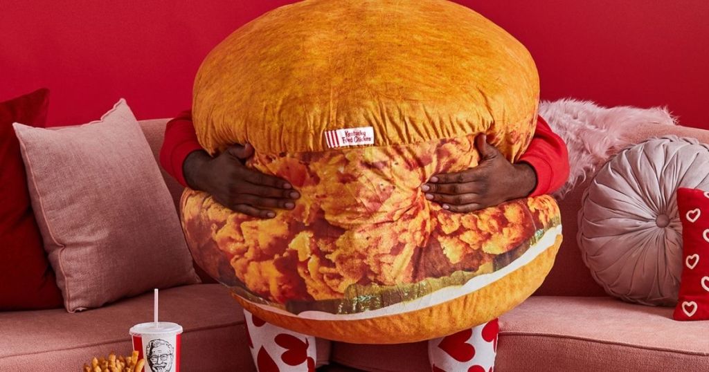 pillow shaped like a KFC chicken sandwich