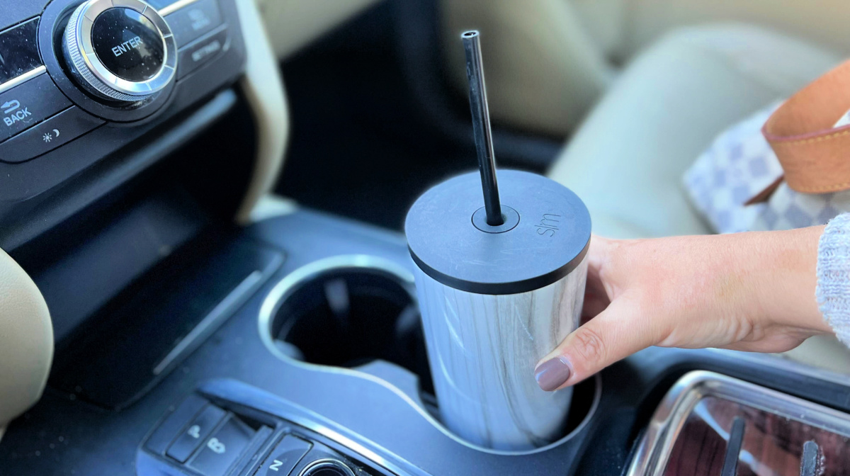 simple modern tumbler in the car