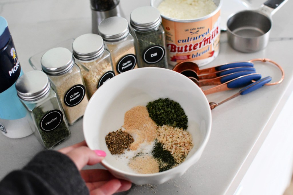 spices in a bowl to make ranch seasoning