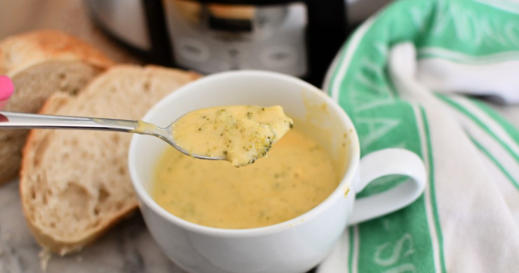 spoonful of broccoli cheddar soup