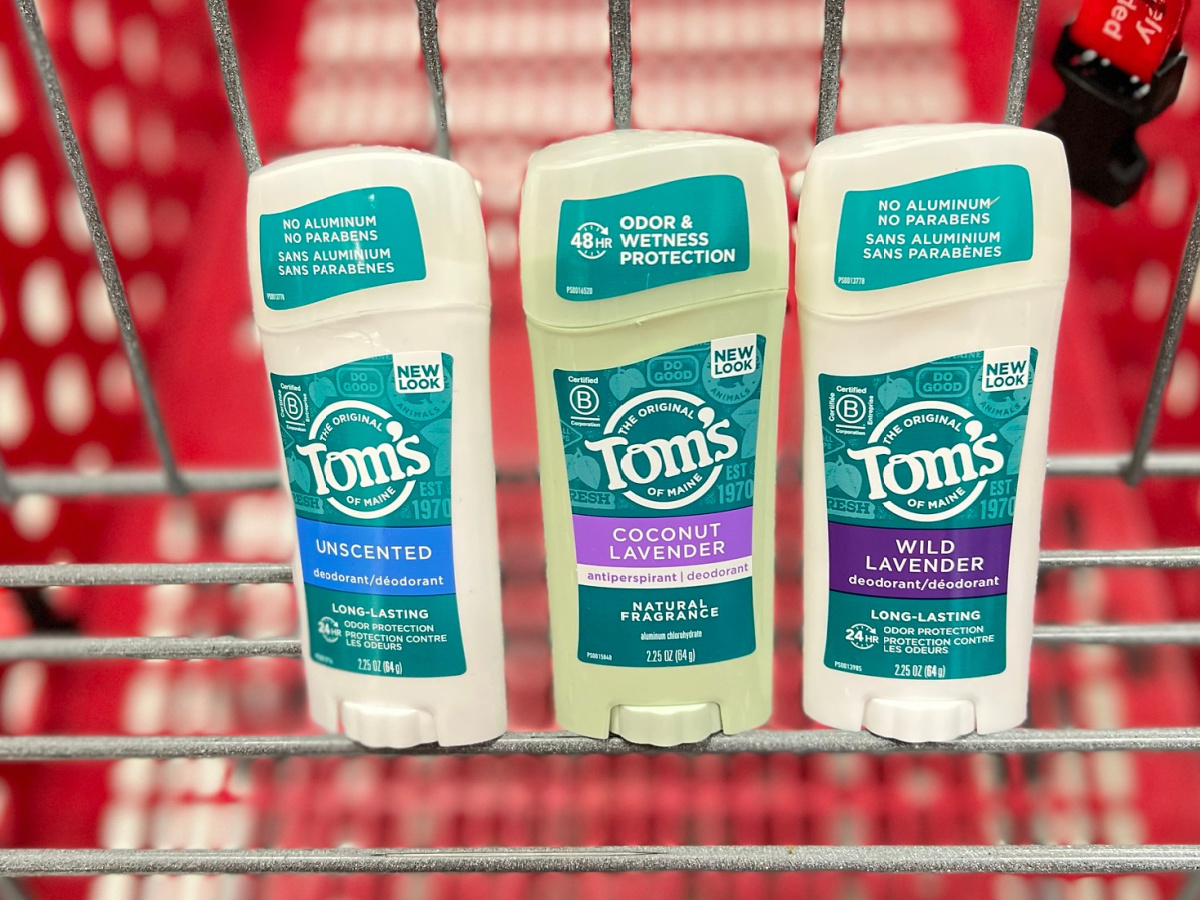 three toms deodorant in a target cart