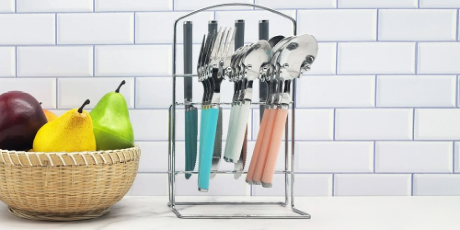 Flatware 16-Piece Set w/ Storage Rack Only $4 on Walmart.online (Reg. $14)