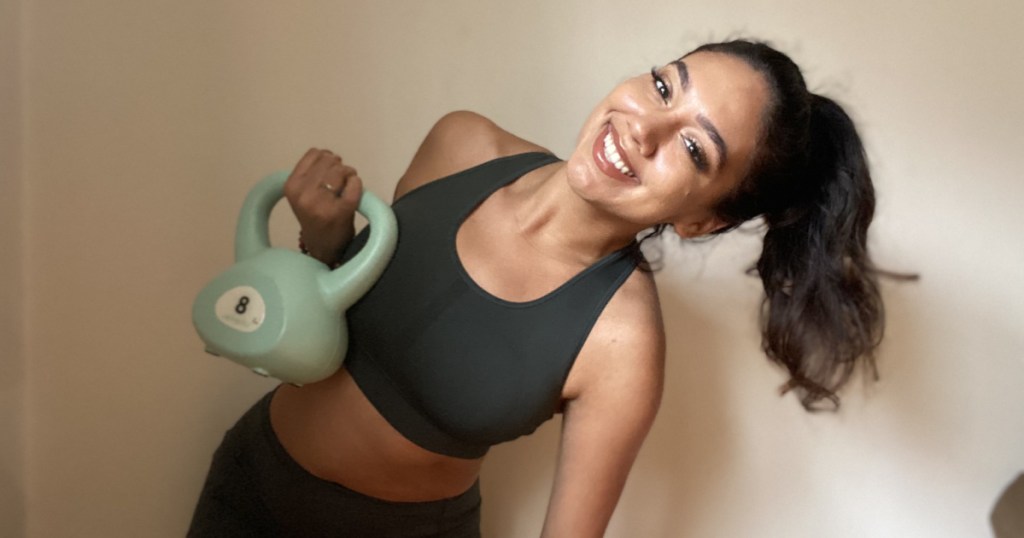 woman working out at home