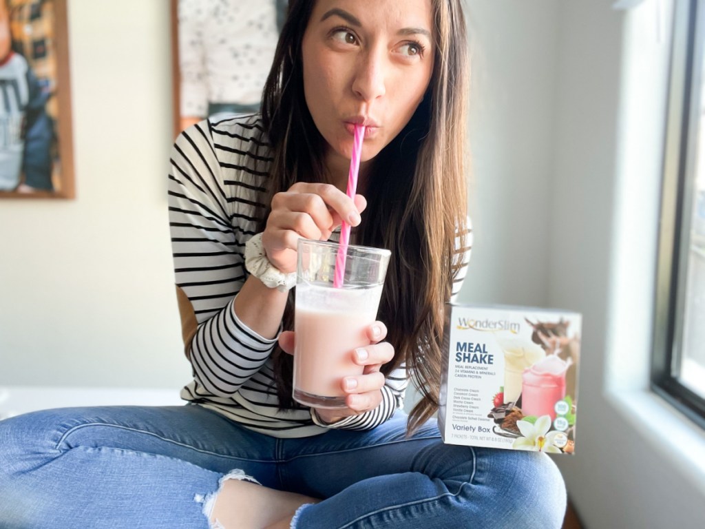 woman drinking diet direct wonderslim meal shakes