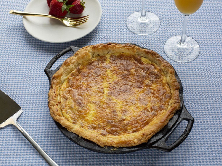 pie inside a lodge cast iron pan on table