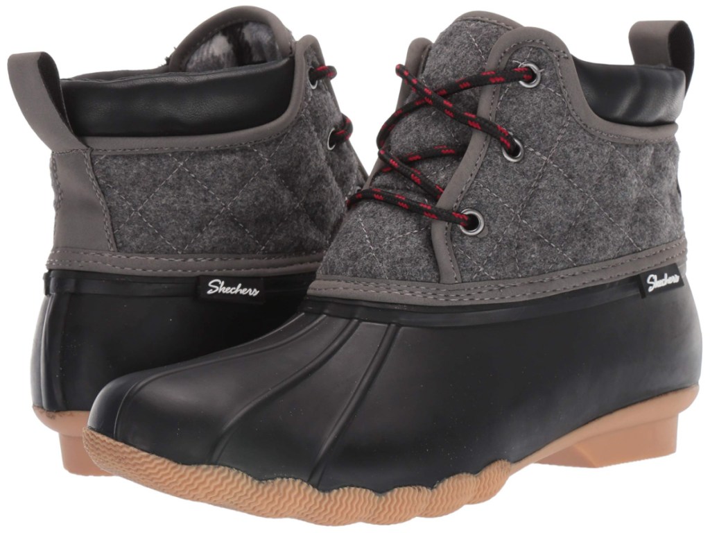 women's gray and black duck boots