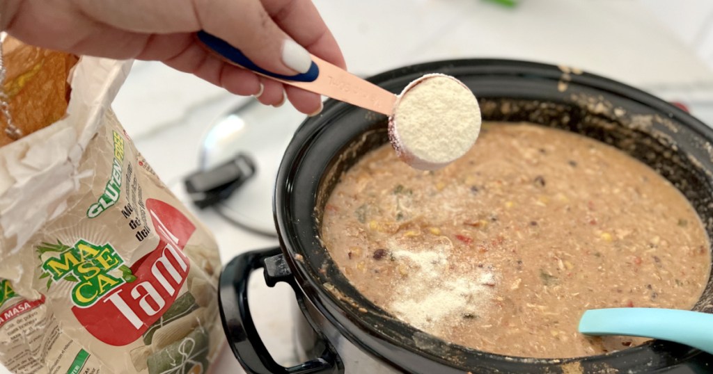 adding masa flour to tortilla soup