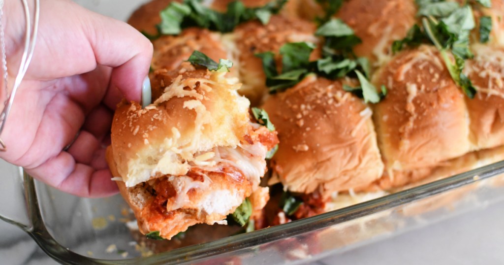 grabbing a chicken parmesan slider