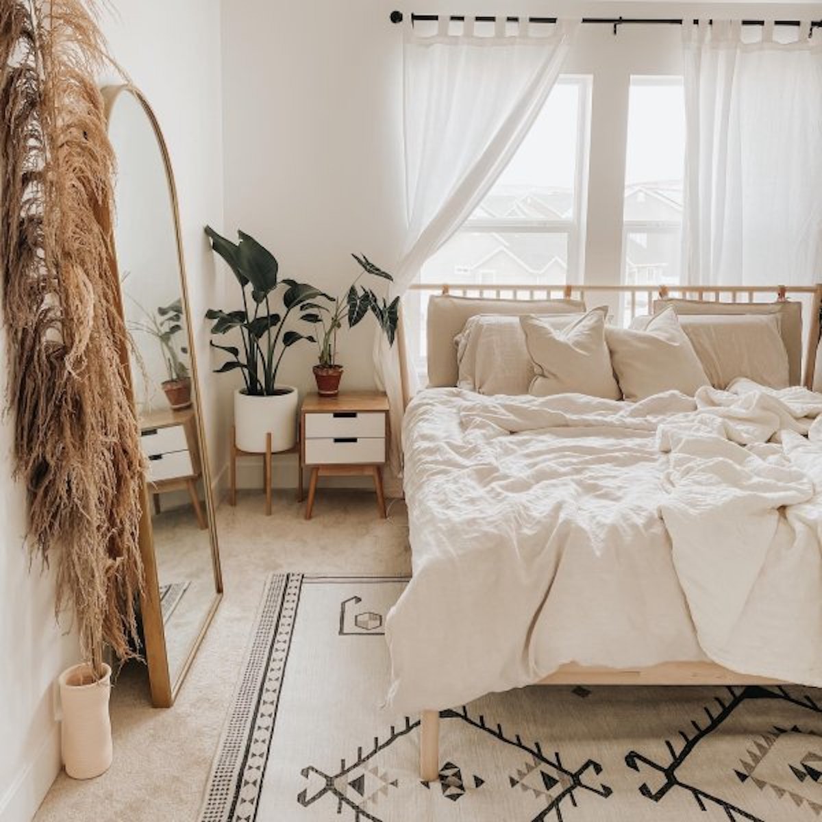 neautral boho master bedroom