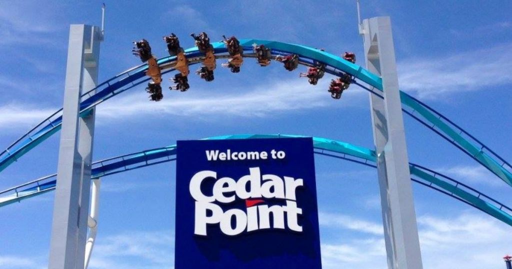 cedar point rollercoaster and sign