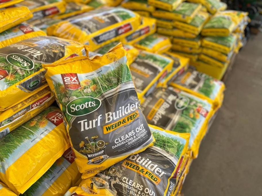 Scotts Turf Builder bags on display in store