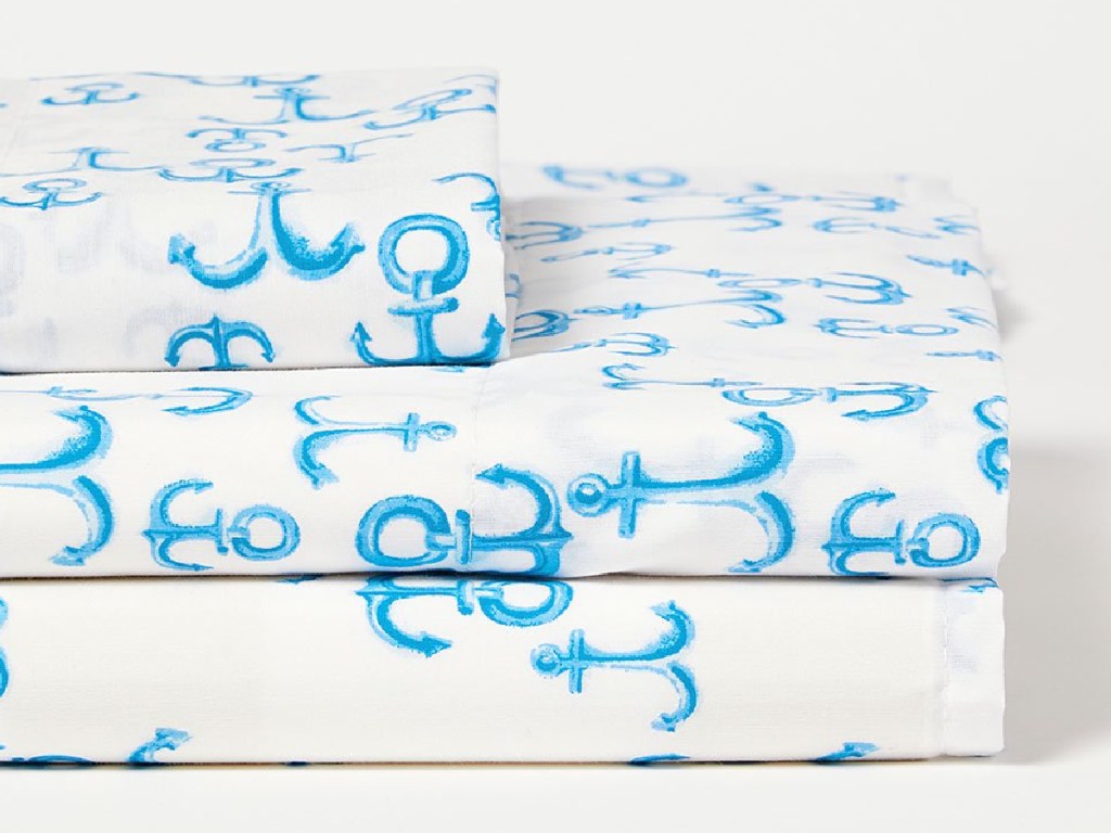 White & Blue Anchors Sheet Set