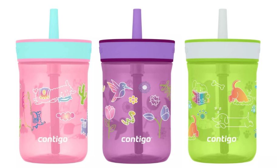 3 contigo kids tumblers on white background