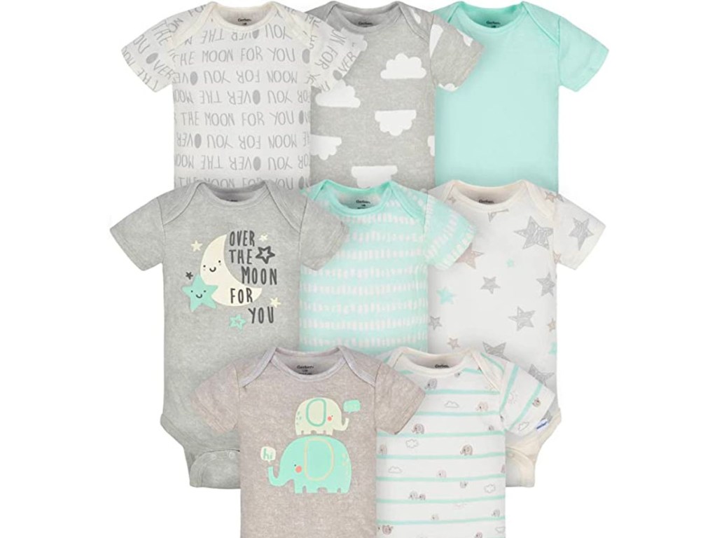 eight gerber elephants onsies 