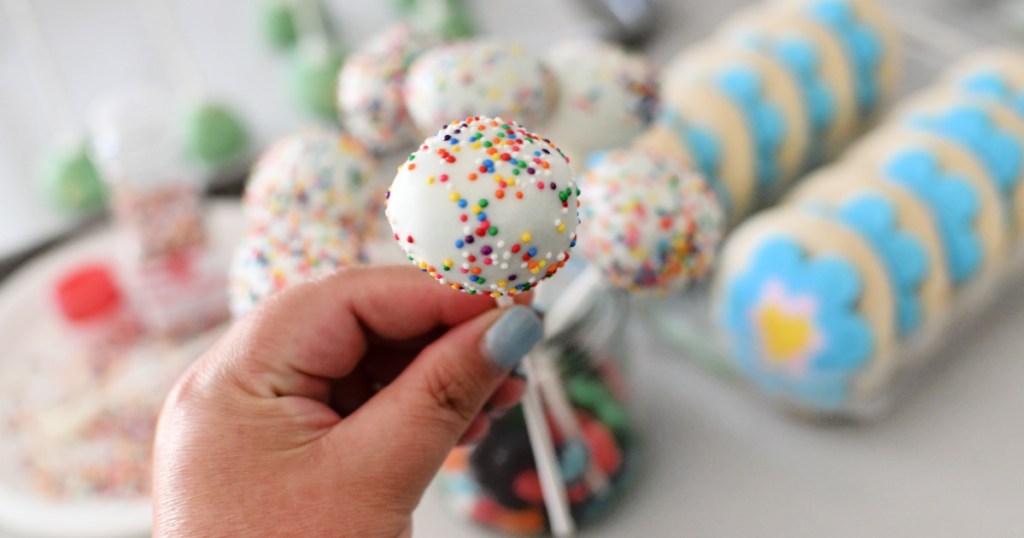 holding a no-bake cake pop