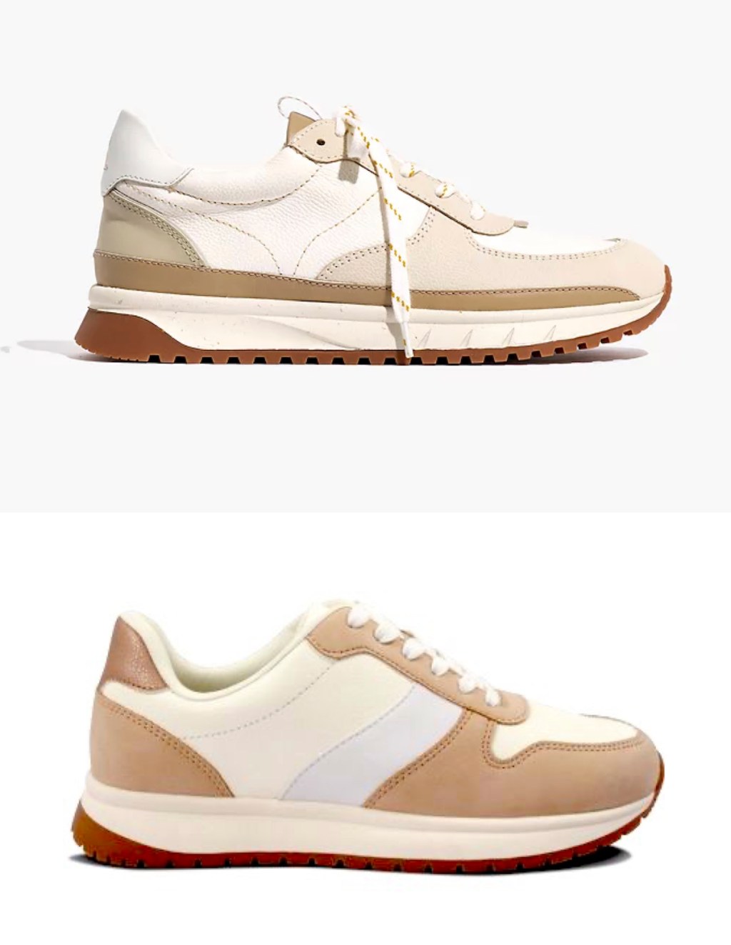 onlineparison between two stock photos of tan and white trainer sneakers