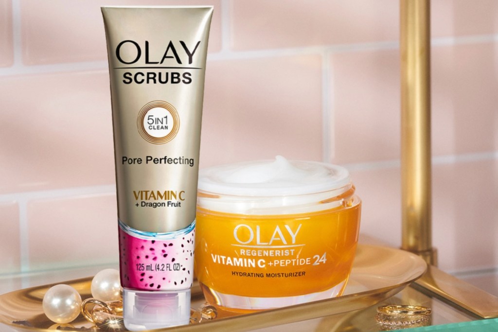 olay scrub + brightener