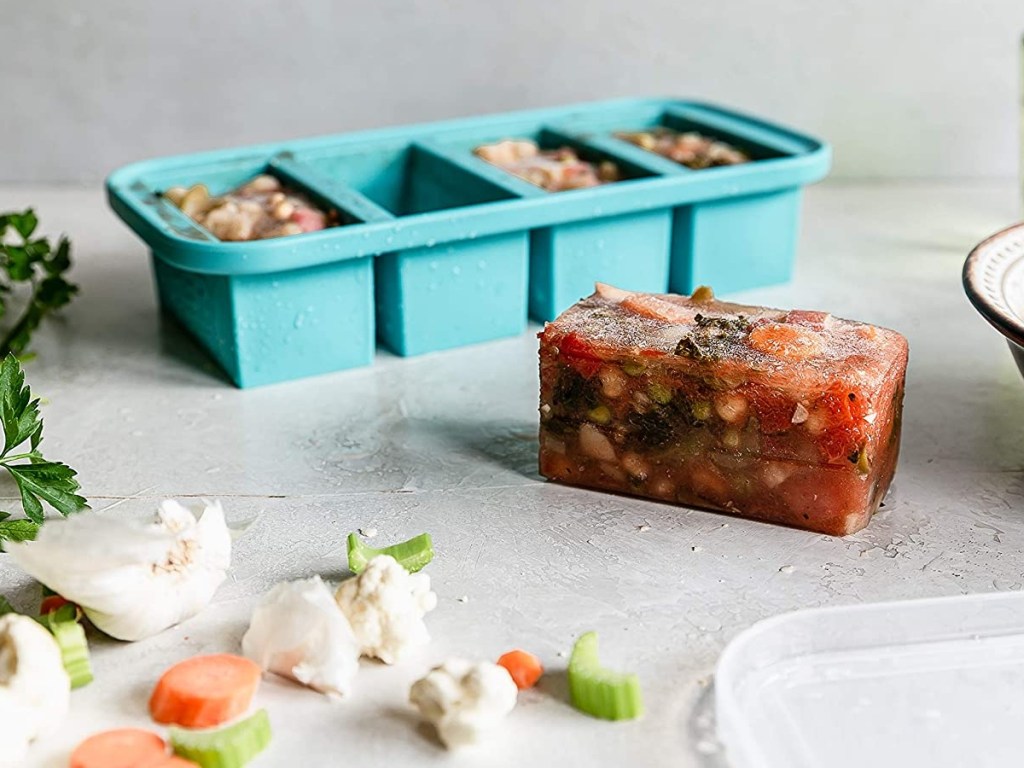 silicone cube tray used for freezing soup