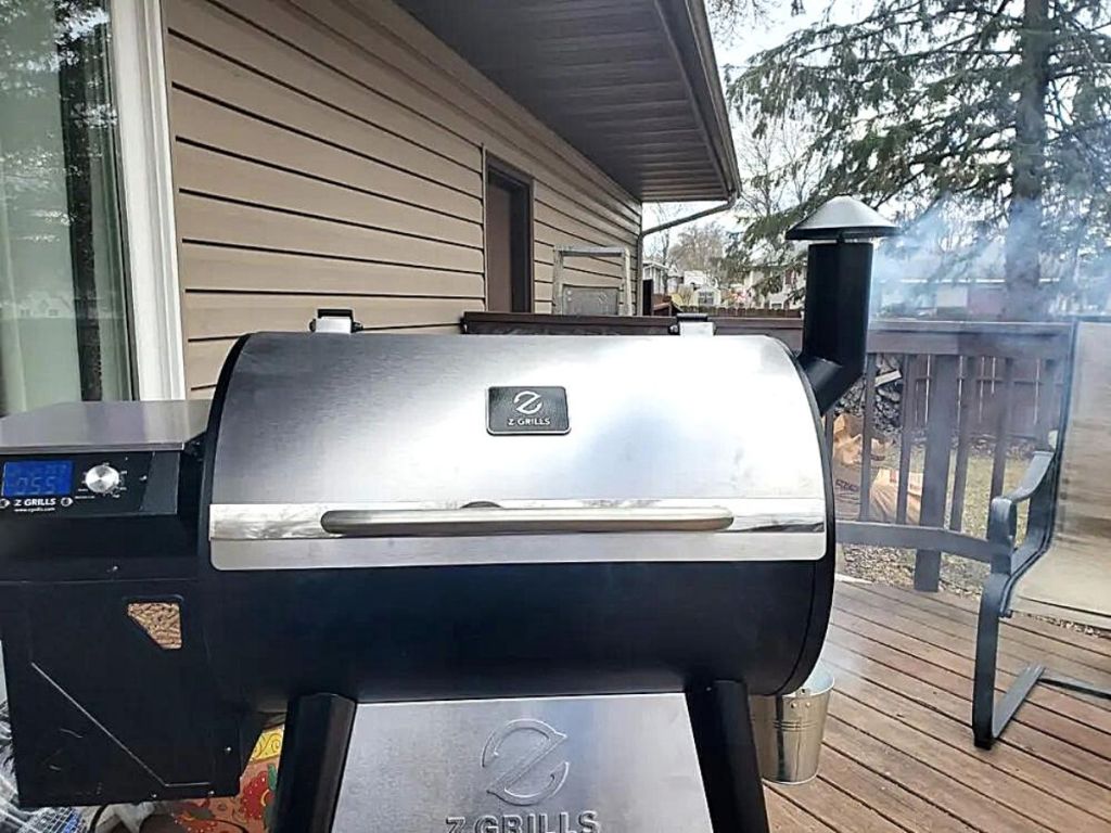 Z Grills Backyard Warrior Wood Pellet Grill Smoker on deck