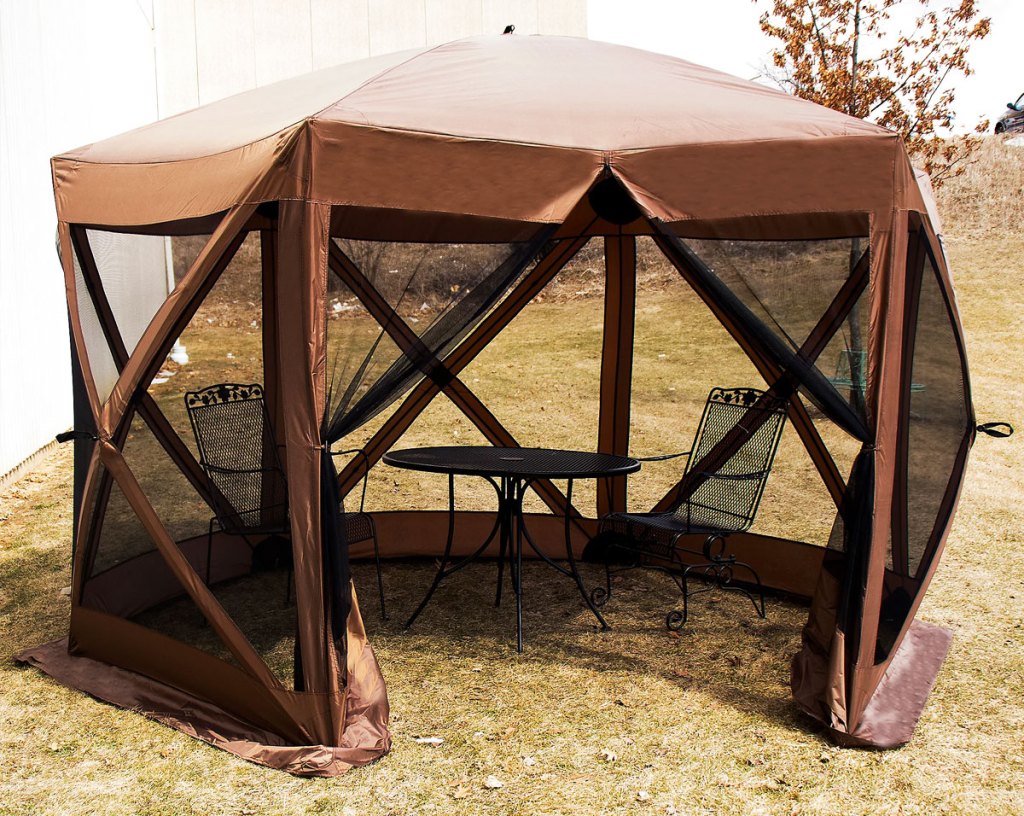 brown pop-up gazebo outdoors