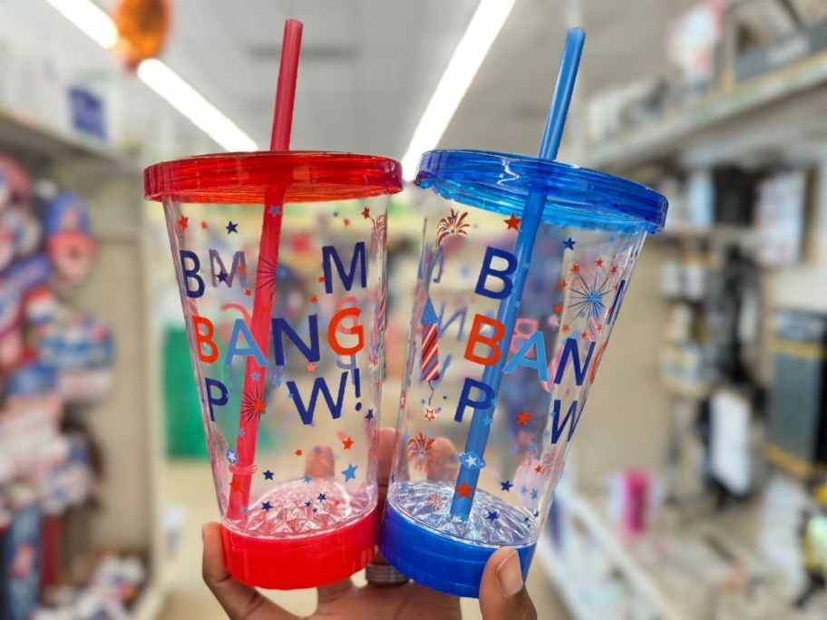 Dollar Tree Patriotic Plastic Tumblers with Straws