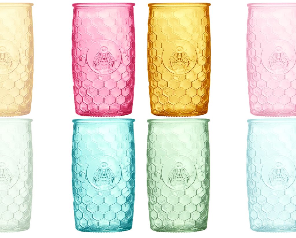 colorful bee highball glasses