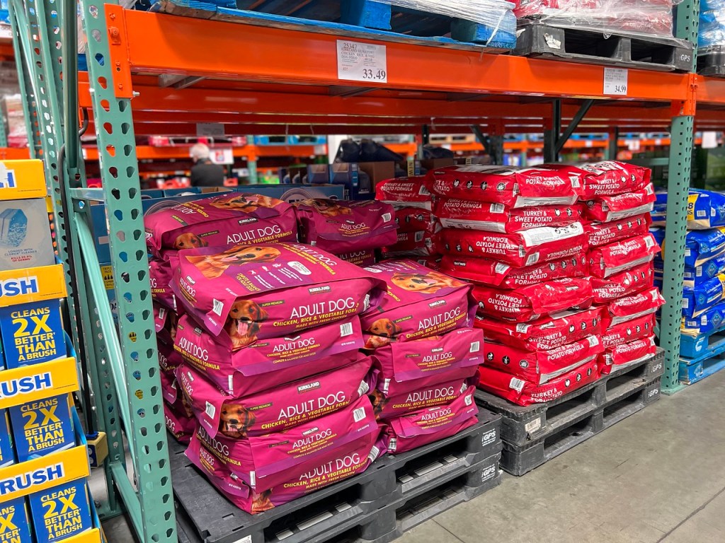 Kirkland Dog Food on pallets