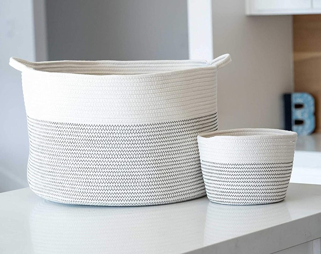 two cotton rope baskets