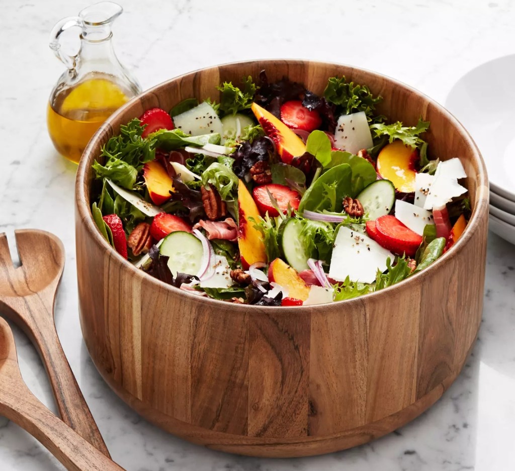 Member's Mark Acacia Wood Salad Bowl with Servers