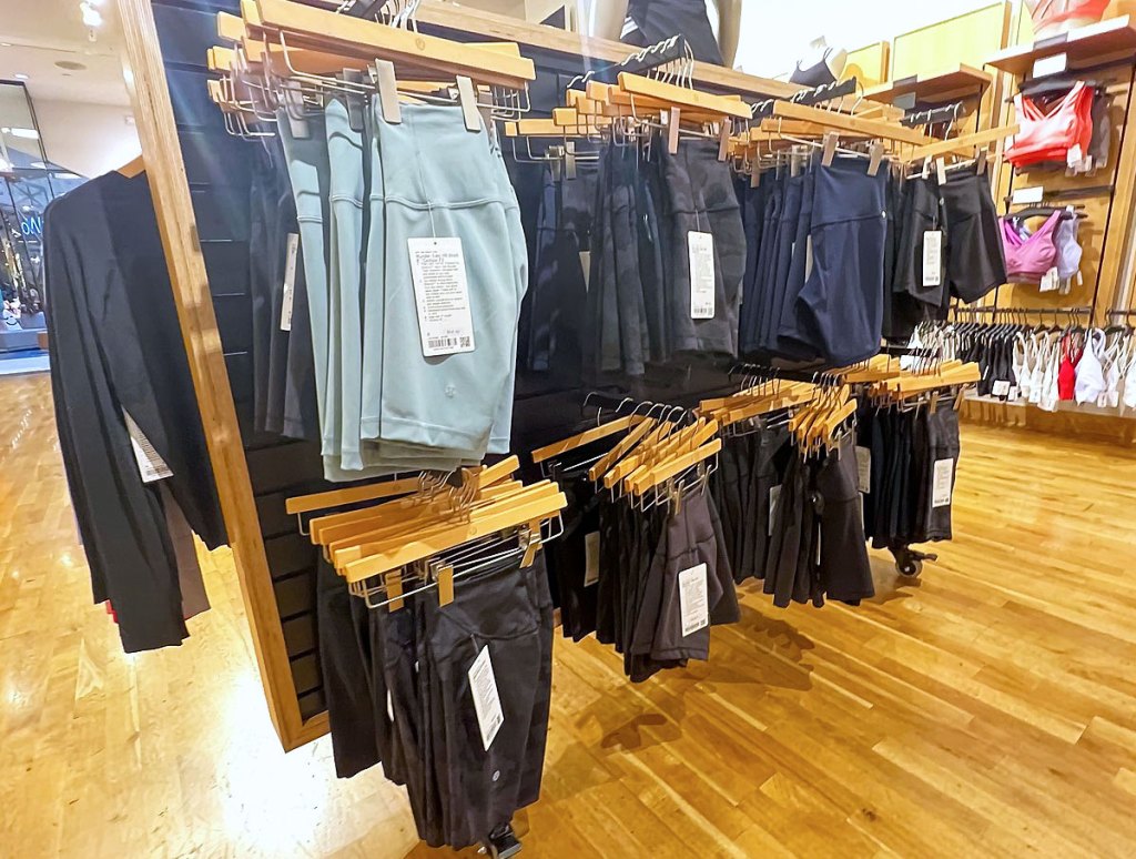 display of lululemon women's shorts