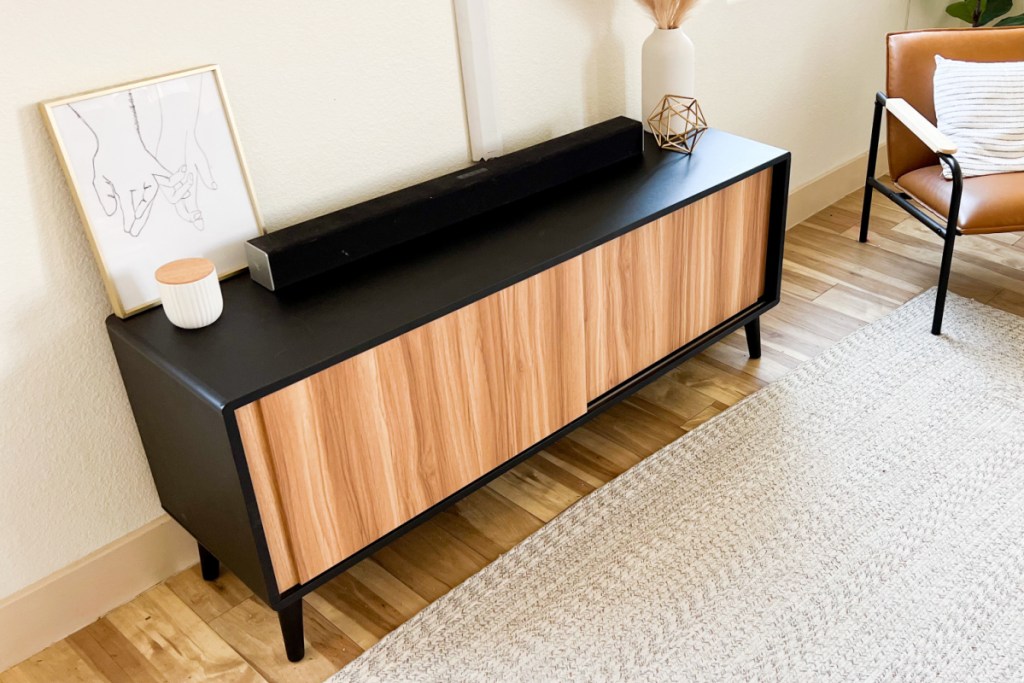 midcentury modern tv stand in living room