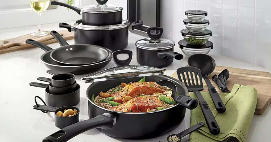 black cookware set on counter