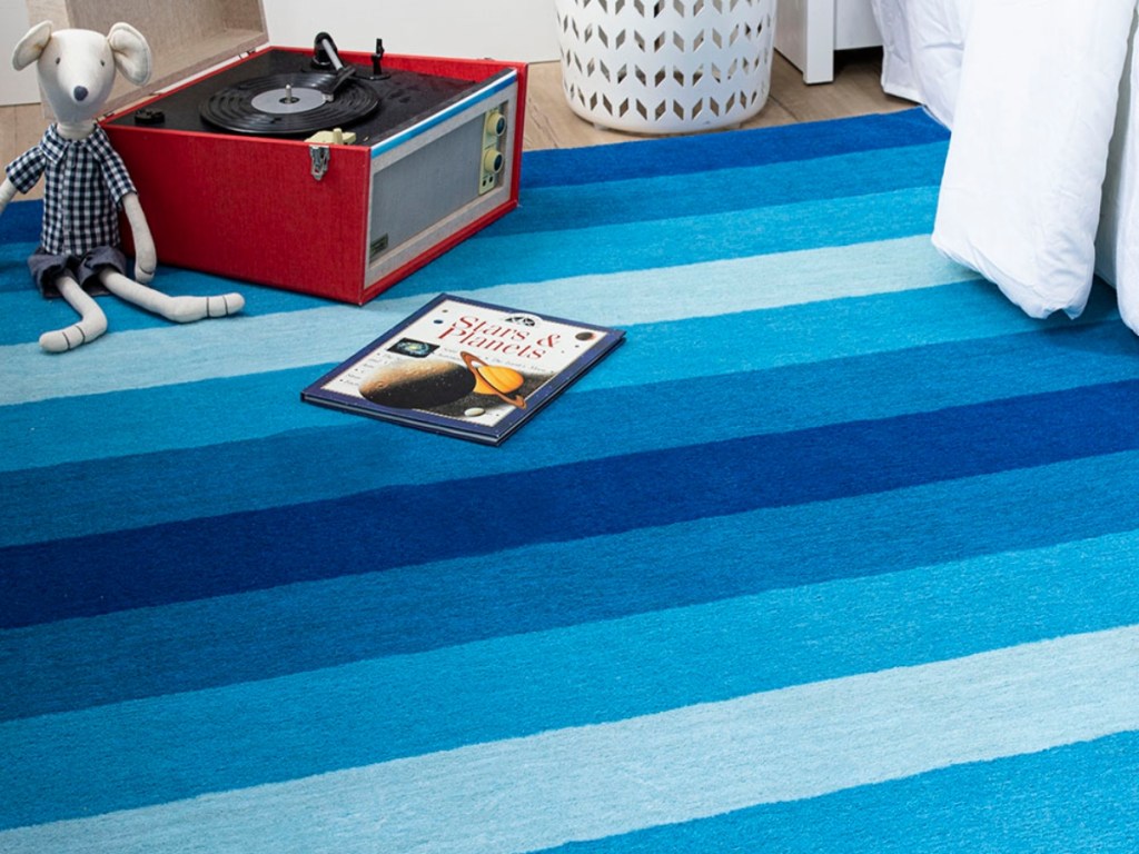 striped blue rug in child's room