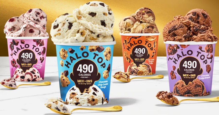 4 opened pints of Halo Top Mix-In’s Ice Cream