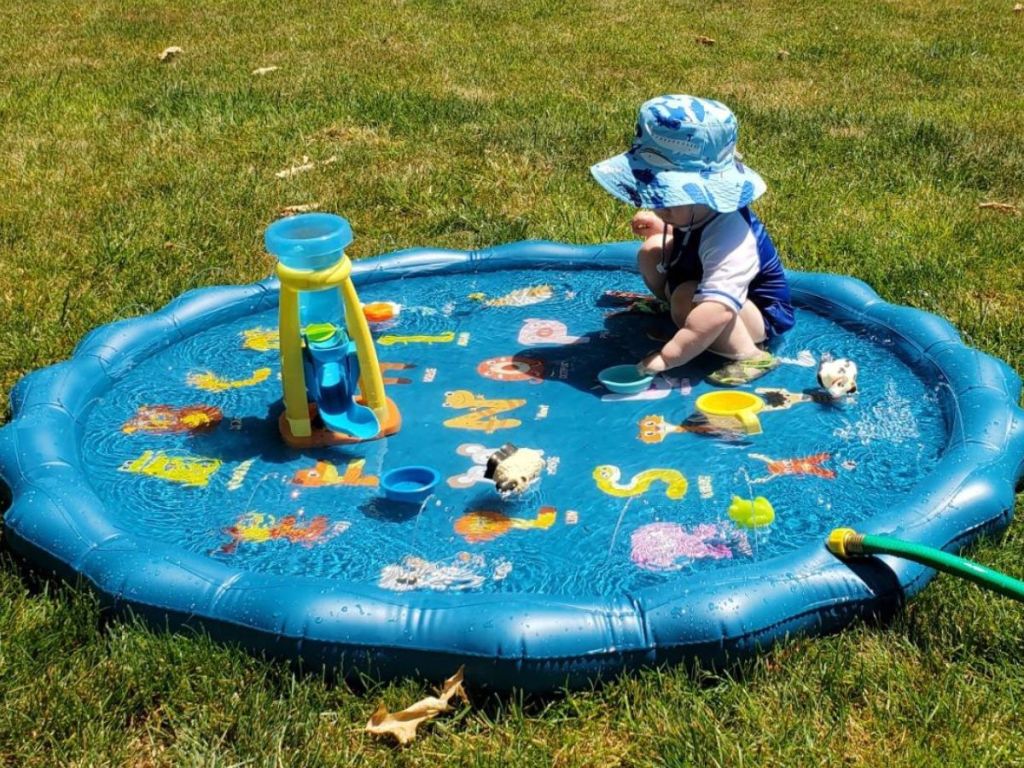 small child playing on a Jasonwell Alphabet Splash pad