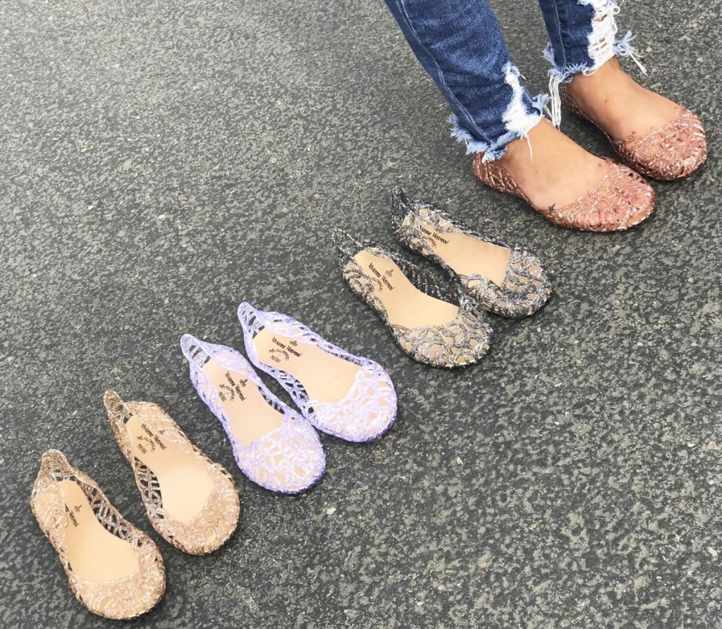 row of glitter jelly shoes