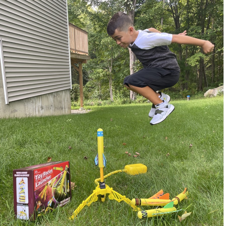 Kid ready to jump on rocket launcher