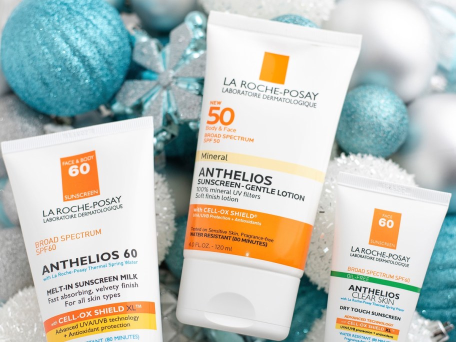 three bottles of La Roche-Posay Sunscreen