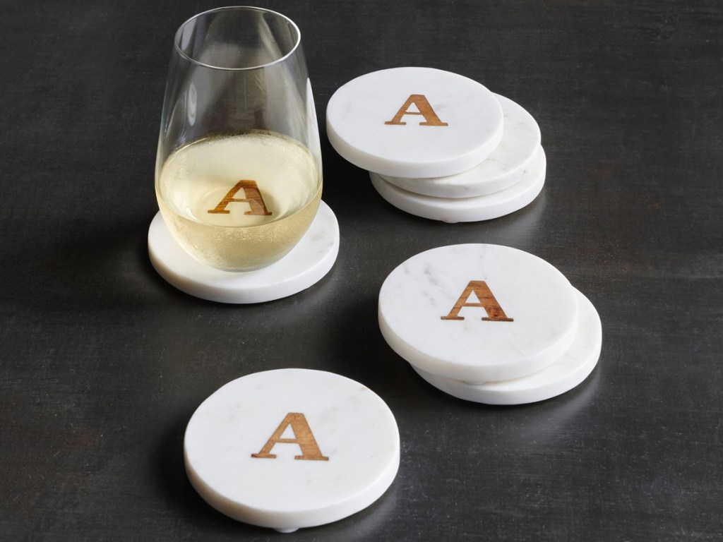 Pottery Barn Handmade Alphabet Marble & Wood Coasters