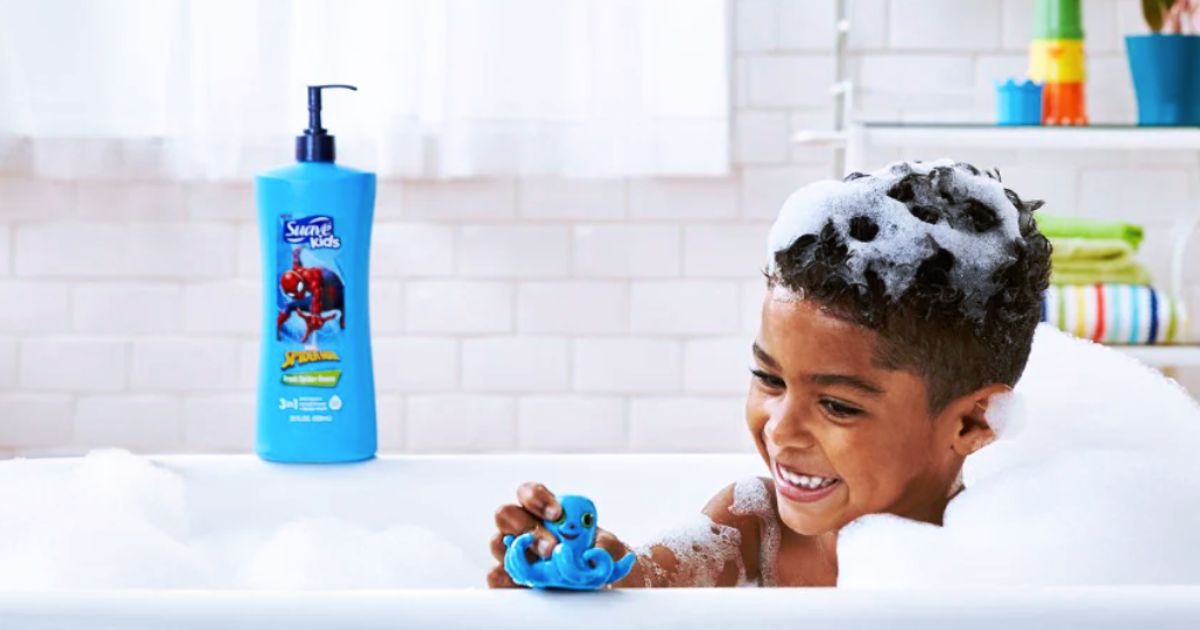 Little boy in a bubble bath enjoying play time