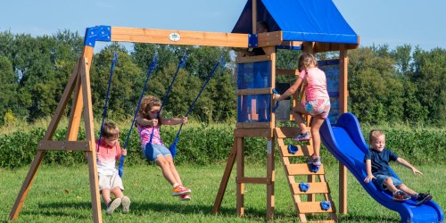 Score $100 Off This Backyard Discovery Wooden Cedar Swing Set on Walmart.online