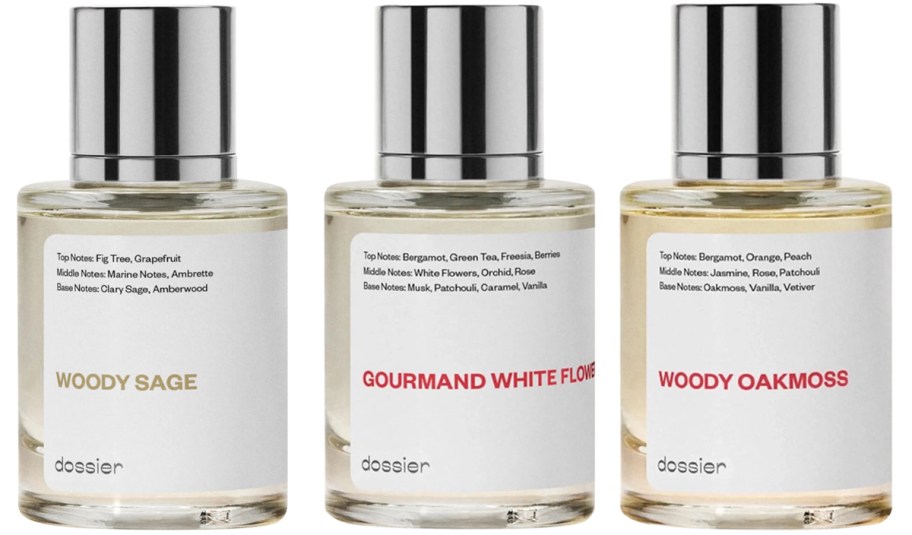 three bottles of dossier perfumes