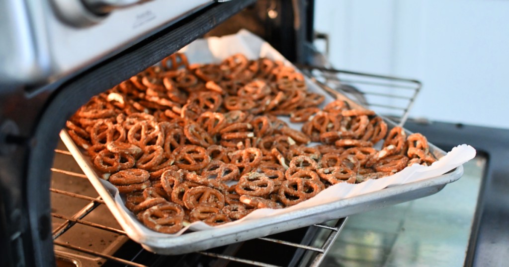 sheet pan in the oven with homemade dots