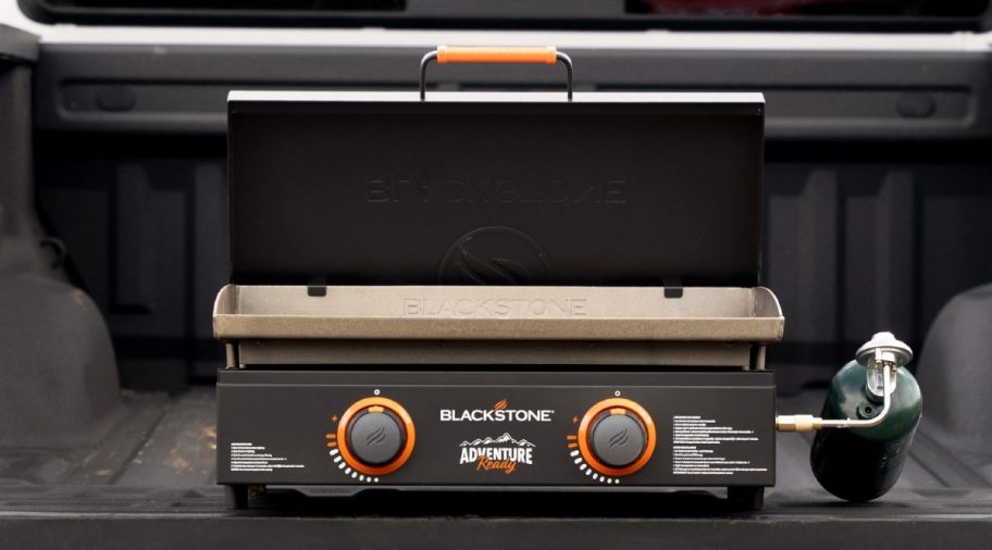 Blackstone Adventure Ready 22" Griddle with propane tank attached