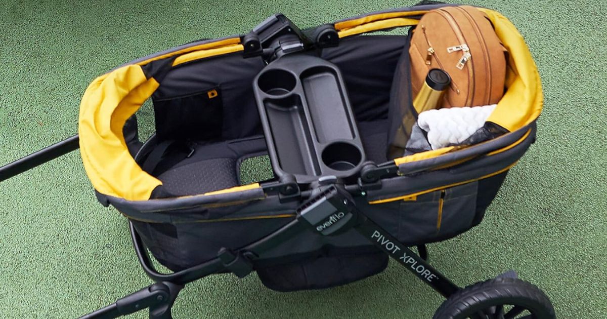 top view of yellow and black stroller